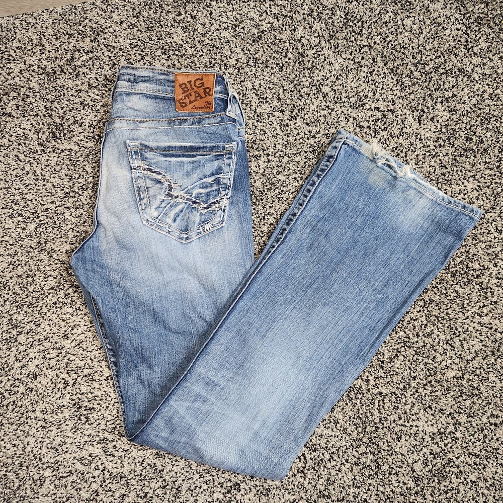 Y2k big star sweet ultra low rise jean Bootcut Women 28 R,Lightwash 2000s Grunge